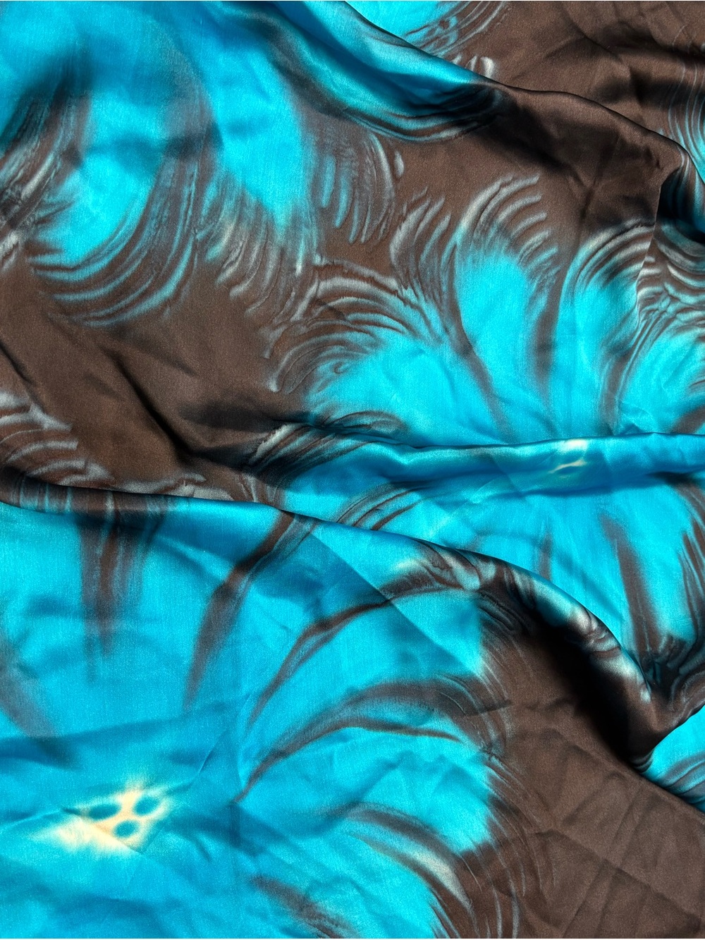 Vintage 100% Pure Mulberry Silk Abstract Teal Floral Rectangular Scarf